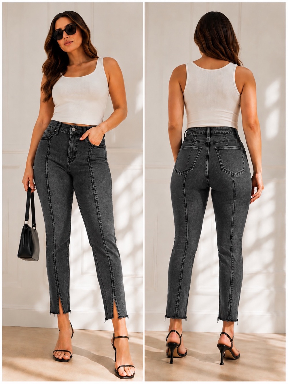 Hollister Curvy Ultra High Rise Skinny Jeans Black Wash Raw Hem Slit Ankle 13S